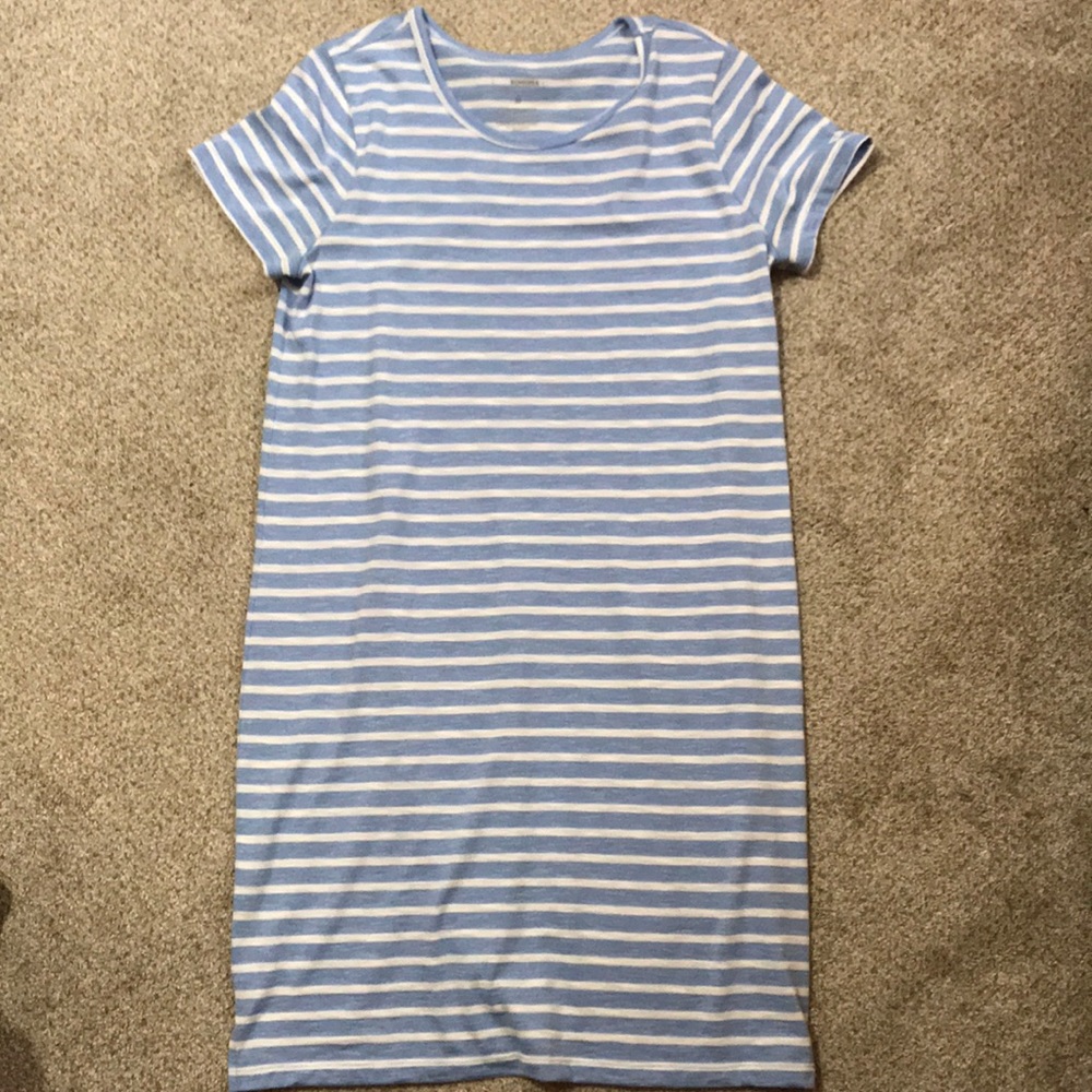 Blue and white striped T-shirt dress